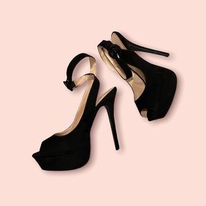 Sexy black platform peep toe cross strap pleaser heels